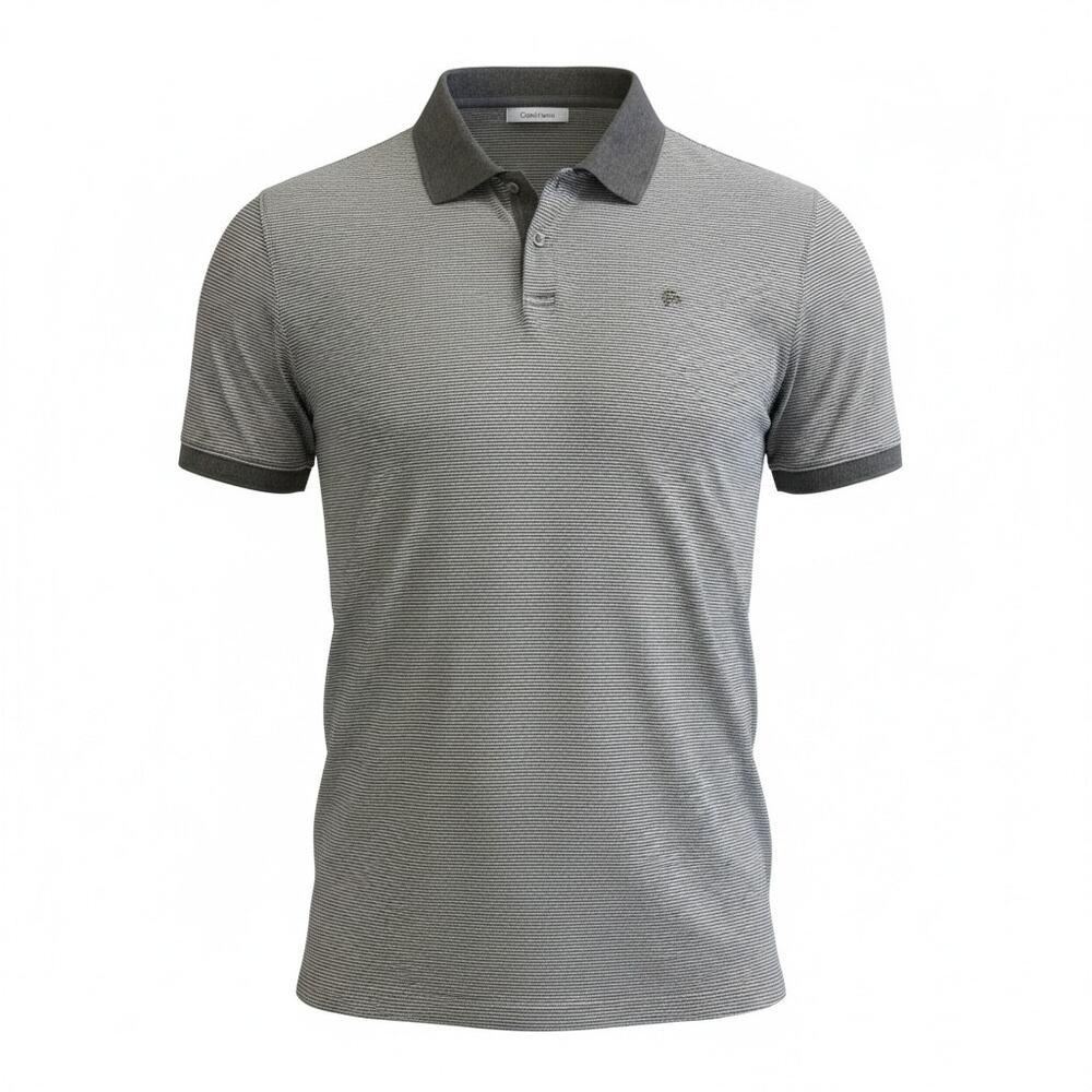 Calvin Klein Liquid Touch Men’s Medium Gray Striped Polo Shirt